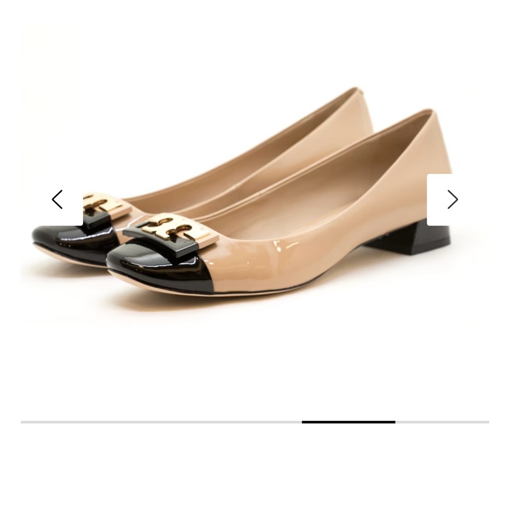 Tory Burch Gigi Color Block Beige and Black Patent Women's Low Pumps Size 10
